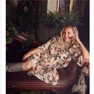 Happy X Nature Smocked Shift Dress Size Medium In Blush Floral Hibiscuos